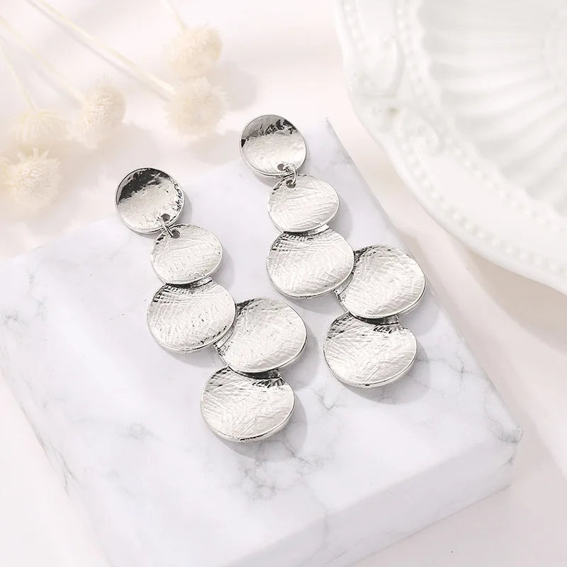 European Exaggerated Irregular Uneven Drop Earrings for Female Disc Multi-layer Ladies  Round Long Earrings Boho Ear Jewelry