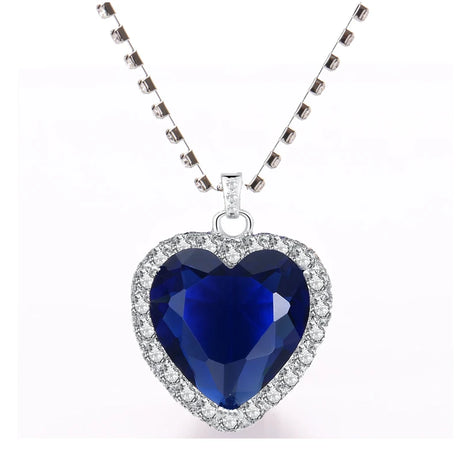 Titanic Heart of Ocean Blue Crystal Pendant Necklace, Timeless Love Amulet