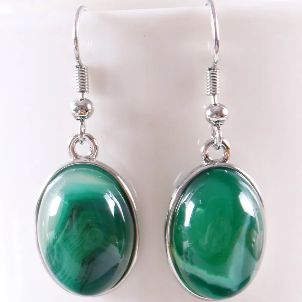 Natural Stone White Opal Howlite Dangle Earrings for Women Gem Blue Lapis Cabochon CAB Oval Beads Drop Earrings