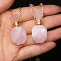 Natural Stone Perfume Bottle Necklace Pink Quartz Pendant Charms For Elegant Women Love Romantic Gift 60 CM - Charlie Dolly