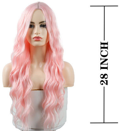 AZQUEEN Synthetic Wig for Women Long Pink Wigs Water Wave Heat Resistant Middle Part Natural Hair Wig Cosplay Wigs