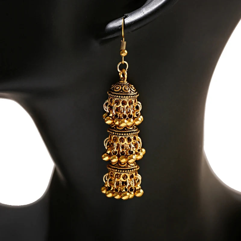 أقراط هندية على شكل أجراس فضية اللون عرقية للنساء أقراط Jhumka التركية العتيقة مجوهرات بوهو بيجو