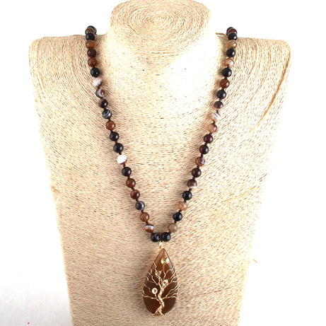RH Fashion Bohemian Jewelry Stripe Natural Onyx Stones Knotted With Semi Precious Pendant Women Boho Necklace Gift Wholesale - Charlie Dolly