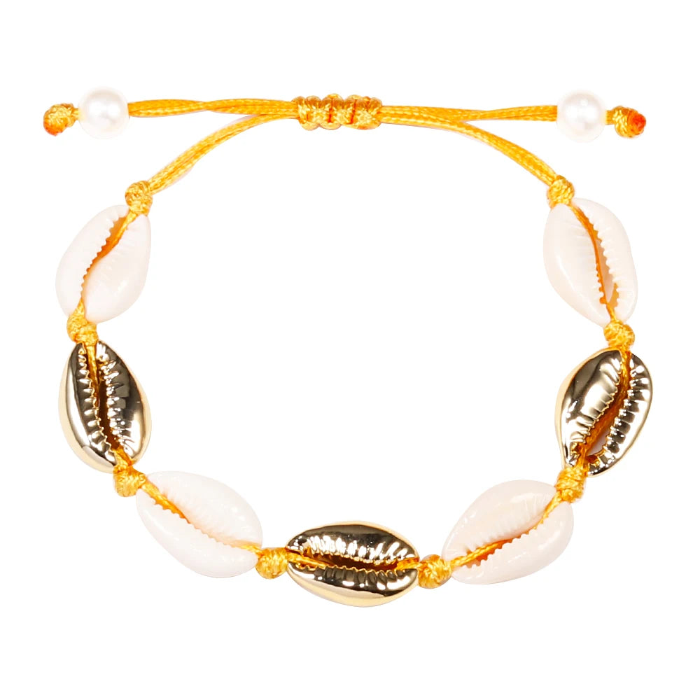 Vintage Boho Shell Bracelet Handmade Rope Chain Natural Shell Cowrie Charm Strand Bracelet Women Femme Ankle Jewelry Party Gifts