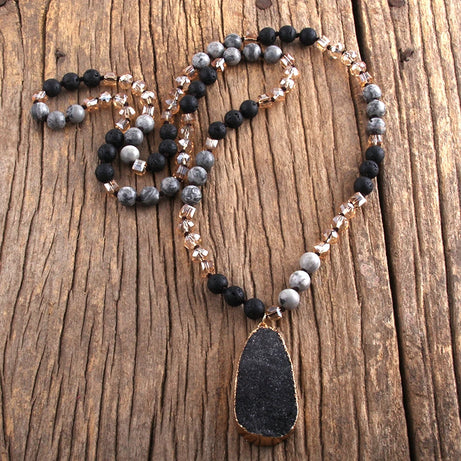RH Fashion Boho Jewelry Natural Stones and Crystal With Druzy Drop Pendant Necklaces Women Necklace Gift Dropship - Charlie Dolly