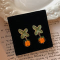 Creative Persimmon Orange Color Flower Leaf Stud Earrings For Women Painting Oil Glazed Glass Earrings Jewelry Accessories - Charlie Dolly