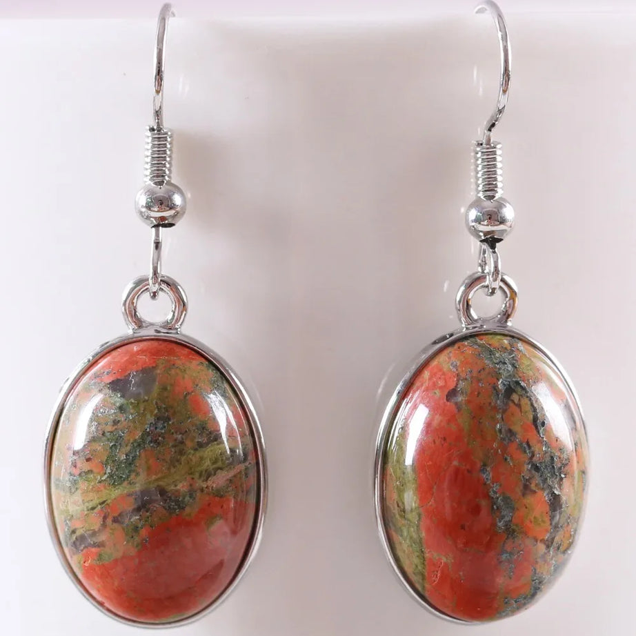 White Opal Lapis Cabochon Drop Earrings Jewelry