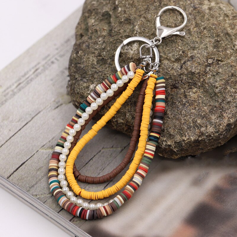 Bohemian Handmade Jewelry Key Chain Multilayer Polymer Clay Pearl Accessories Keychains for Women Bag Car Keyring Pendant - Charlie Dolly