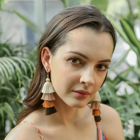 Four Layer Fringe Tassel Statement Earrings Jewelry