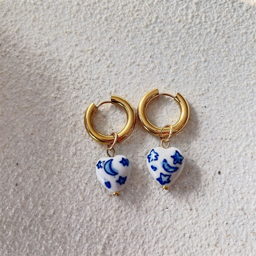 Fashion Pie pair semi-precious Lapis lazis Natural Gem beads Heart of Love Pendant Charm Women&#39;s Earrings Jewelry 2022 - Charlie Dolly