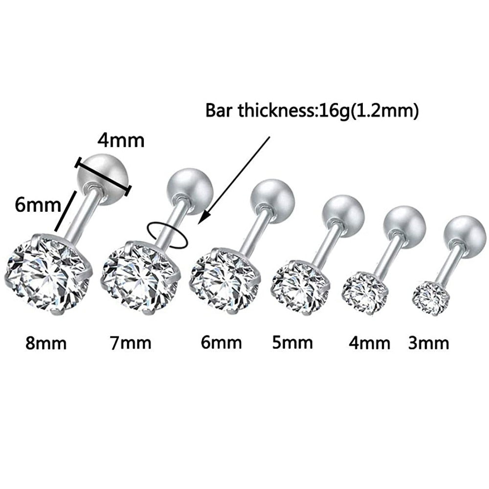 ZS Wholesale 2020 Stainless Steel Earrings Studs 8pcs Cubic Zirconia Surgical Steel Earring Studs Set For Women Helix Piercing - Charlie Dolly