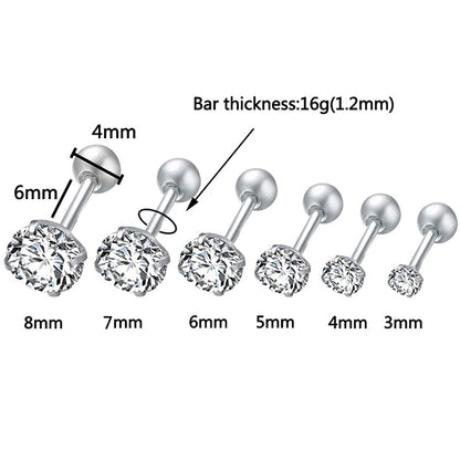 ZS Wholesale 2020 Stainless Steel Earrings Studs 8pcs Cubic Zirconia Surgical Steel Earring Studs Set For Women Helix Piercing