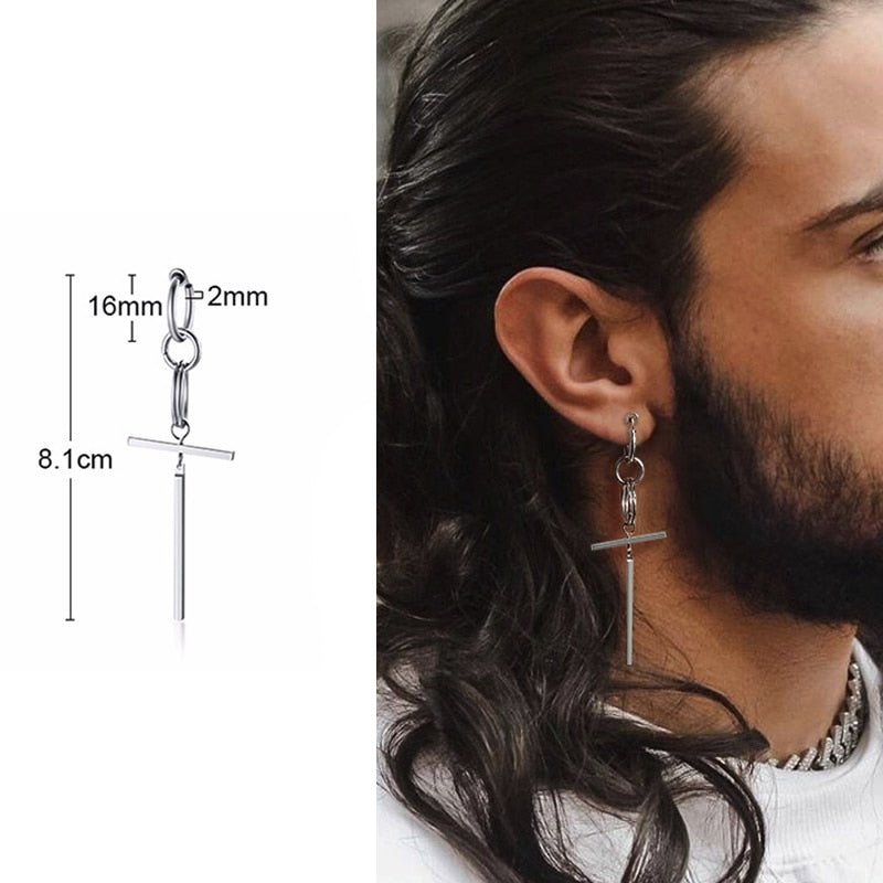 IRREGULAR TRIANGLE LONG CHAIN CUFF EARRING FOR MEN UNISEX JEWELRY ROCK THE COOLEST CONCH HOOP CLIP PIERCING WITHOUT PIERCING - Charlie Dolly