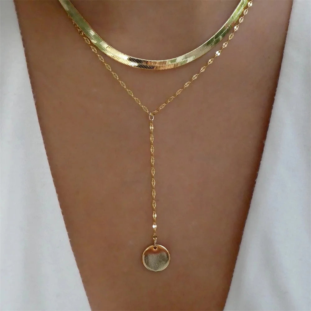 Gold Heart Multilayer Pendant Necklace Set Jewelry