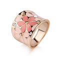 Fashion Enamel Metal Gold Rings Unique Fine Jewelry Scarves Pink Black Painted Flower Ring Gifts For Women Girls Perfect Quality - Charlie Dolly