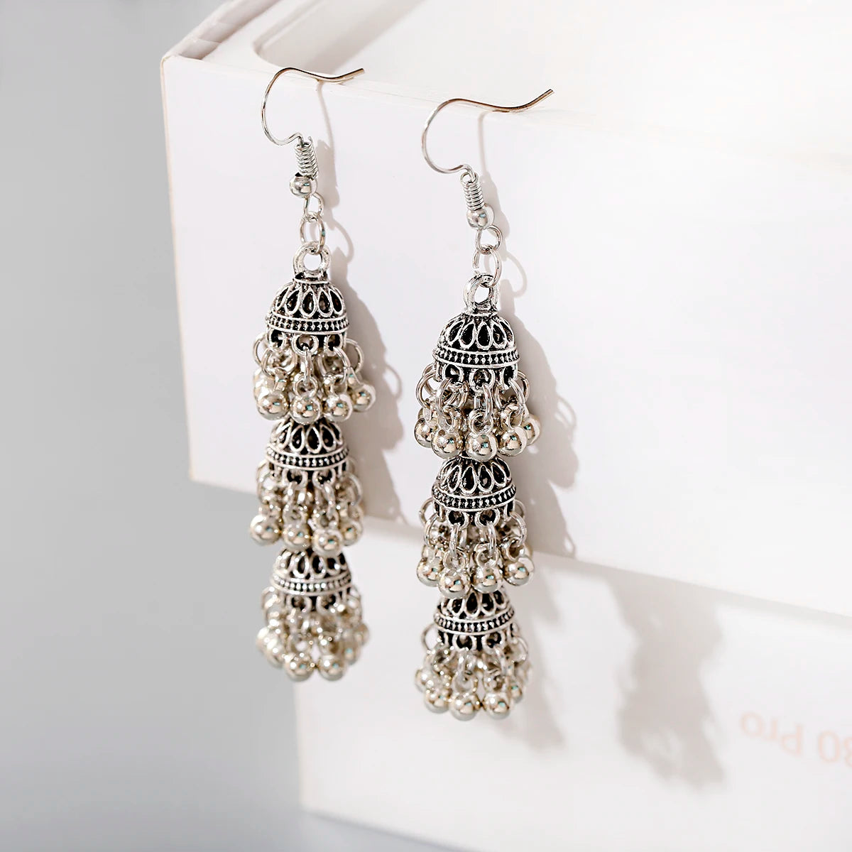 أقراط هندية على شكل أجراس فضية اللون عرقية للنساء أقراط Jhumka التركية العتيقة مجوهرات بوهو بيجو
