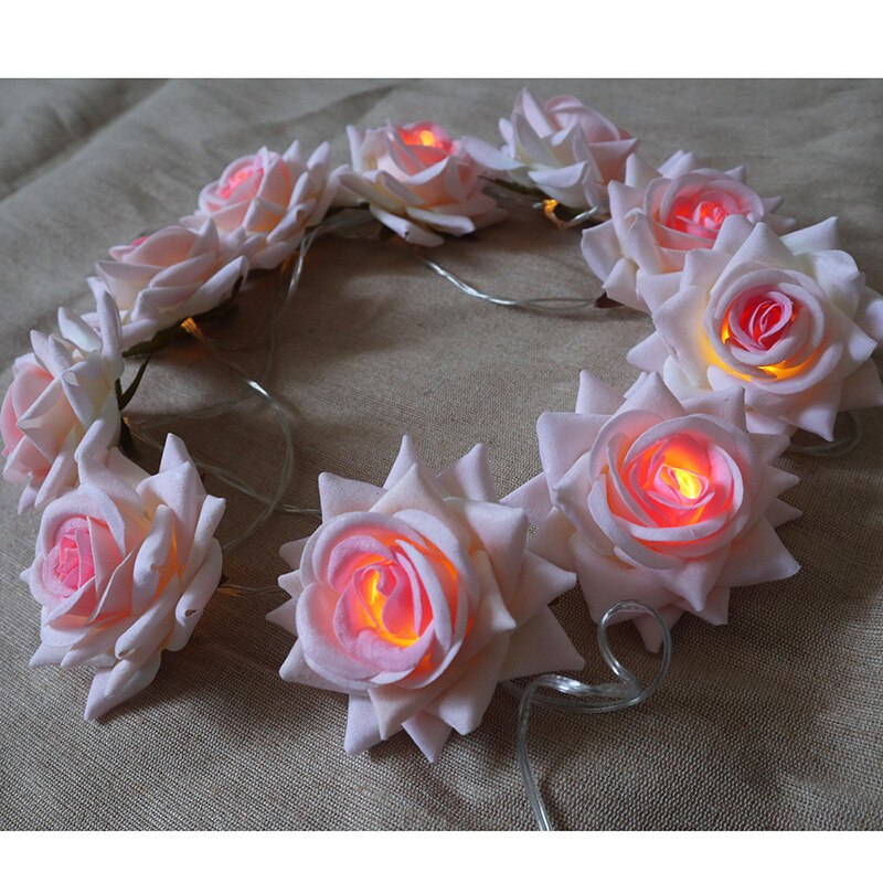 pale Pink blush Rose Flower Fairy string lights 20LED floral wedding party bedroom decoration centerpiece girl for Home Decor - Charlie Dolly