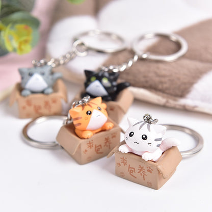 1pcs Creative Personality Cute Little Cat Box Keychain For Women Men Keychain Bag Pendants