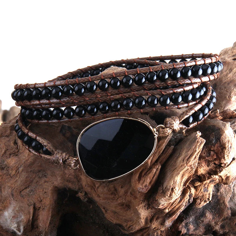 Fashion Beaded Boho Bracelet Jewelry Handmade Natural Stones Charm 3 Strands Wrap Bracelets