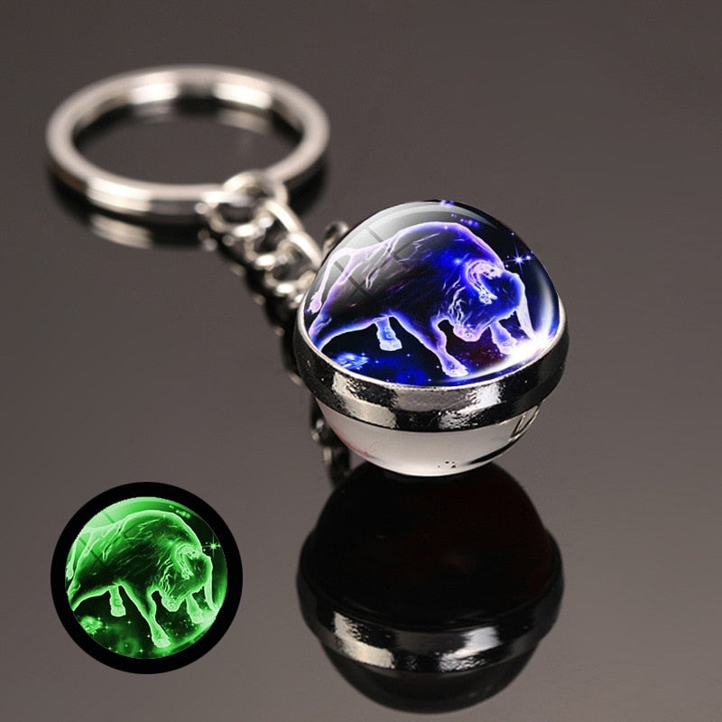 key chain accessories cute Fantasy Luminous 12 Constellation key ring Car Pendant Time Stone Glass Ball Keychain Accessories - Charlie Dolly