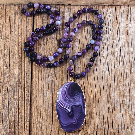 Knotted Agate Stone Beaded Necklace Jewelry