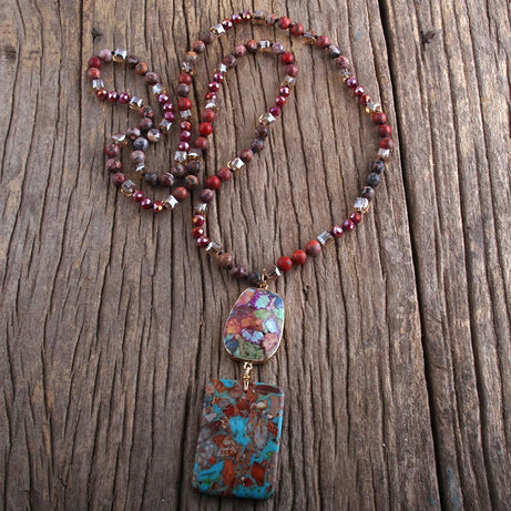 RH Fashion Bohemian Jewelry Natural Stones Crystal Stone Knotted Semi Precious Stone Boho Multi Pendant Necklace Women Gift - Charlie Dolly