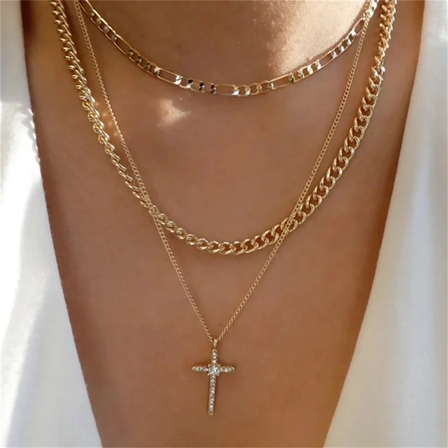 Gold Heart Multilayer Pendant Necklace Set Jewelry