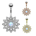 1PCS Flower Dangling Navel Belly Button Piercing Ring Bent Barbells Opal Belly Chain Jewelry Stainless Steel Women Body Jewelry - Charlie Dolly