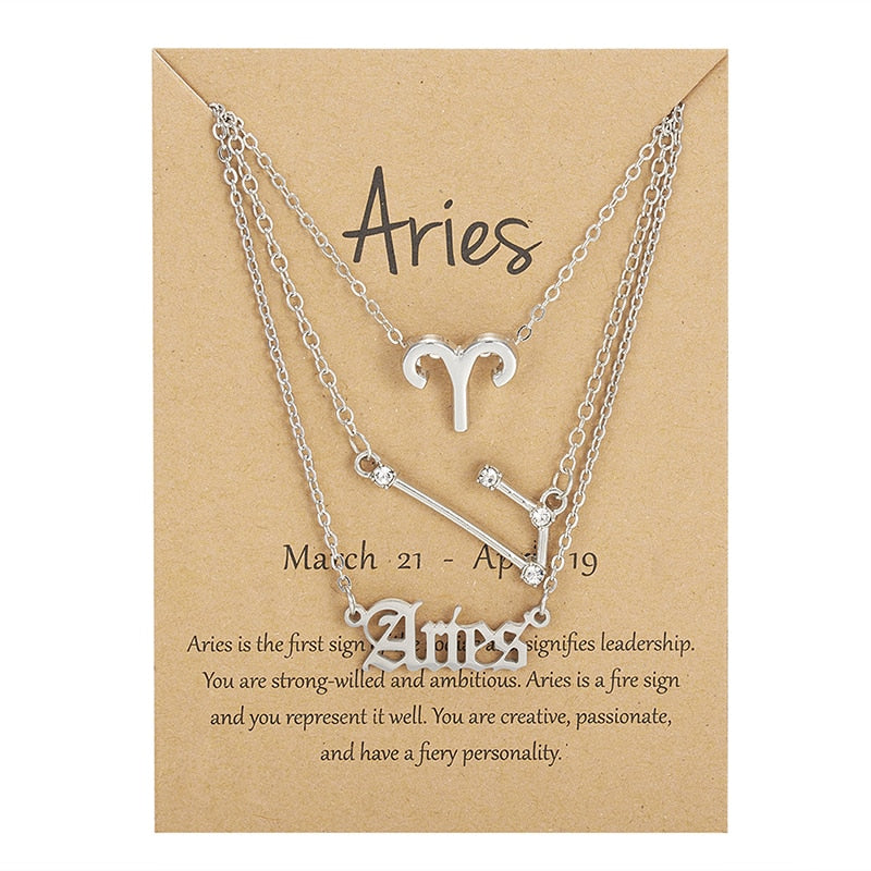 3Pcs/set 12 Zodiac Sign Necklace For Women 12 Constellation Pendant Chain Choker Birthday Jewelry With Cardboard Card