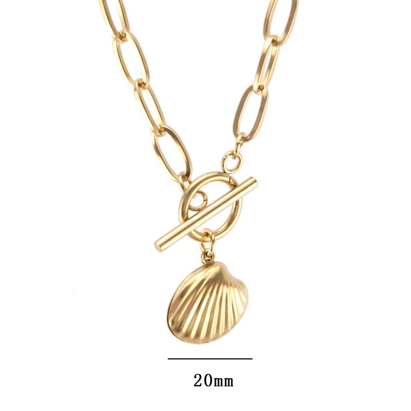 WOMEN CHOKER Shell NECKLACE Seashell Starfish pendant Stainless steel Toggle Clasp Cable Chain collares Collier gift - Charlie Dolly