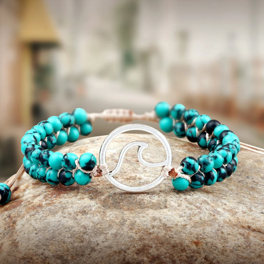 Boho Ocean Waves Bracelets Vintage Natural Stone Black Onyx Tiger Eye Beads Bracelet & Bangle Women Men Yoga Wristchain Jewelry - Charlie Dolly