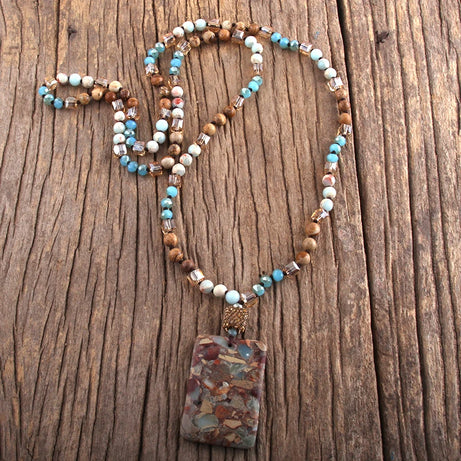 Fashion Bohemian Jewelry  Random Shape Natural Stones Crystal Knotte With Semi Precious Pendant Necklaces For Boho  Necklace - Charlie Dolly