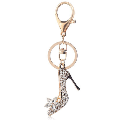 Crystal High Heel Shoe Keychain Purse Car Shiny Rhinestone Key Chain Bag Decorative Alloy Keyring
