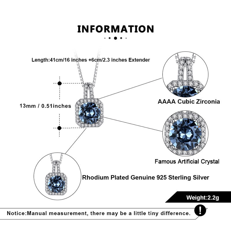 ORSA JEWELS Blue Crystal Necklace for Women 925 Silver Pendant Necklace Female Exquisite Romantic Fine Jewelry Necklace SWN01 - Charlie Dolly