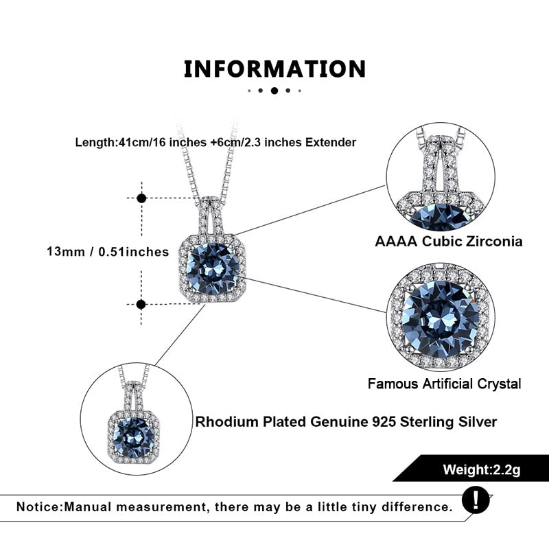 ORSA JEWELS Blue Crystal Necklace for Women 925 Silver Pendant Necklace Female Exquisite Romantic Fine Jewelry Necklace SWN01