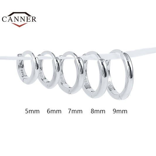 CANNER 5/6/7/8/9mm Real 925 Sterling Silver Hoop Earrings for Women Piercing Earings Round Circle Earring Jewelry pendientes - Charlie Dolly