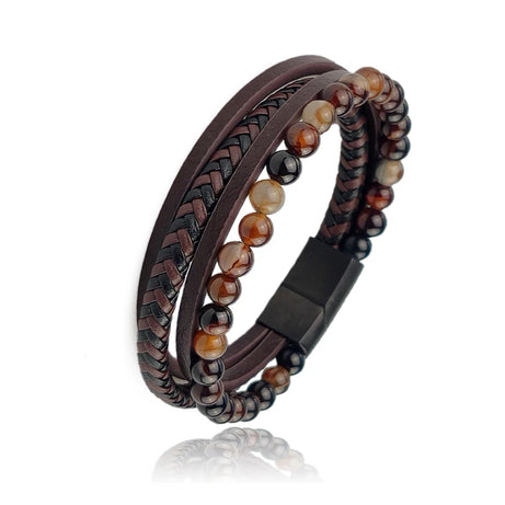 Boho Jewelry Beads Leather Charm Bracelet for Men Women Stainless Steel Natural Stone Rosary love Bracelet Bangle  Gift Wholesal - Charlie Dolly