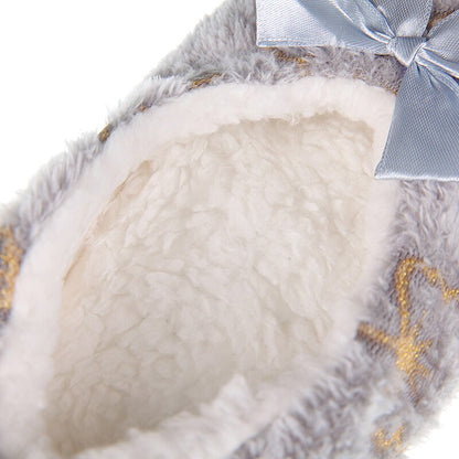 Glglgege Winter Slippers Women Shallow Home Embroidered Warm Plush House Shoes Print Knitted Fluffy Slippers Claquette Fourrure