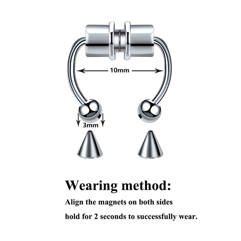 Fake Nose Ring Non Piercing Horseshoe Septum Piercing Magnetic Hoop Stainless Steel Reusable Magnet Punk for Women Jewelry Gifts - Charlie Dolly