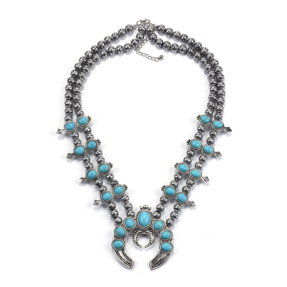 Bohemian Resin Stone Vintage Statement Choker Necklaces Women Fashion Indian Maxi Long Horn Pendants Necklace - Charlie Dolly