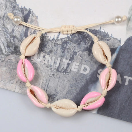 Rainbow Seashell Hand Knit Boho Bracelet
