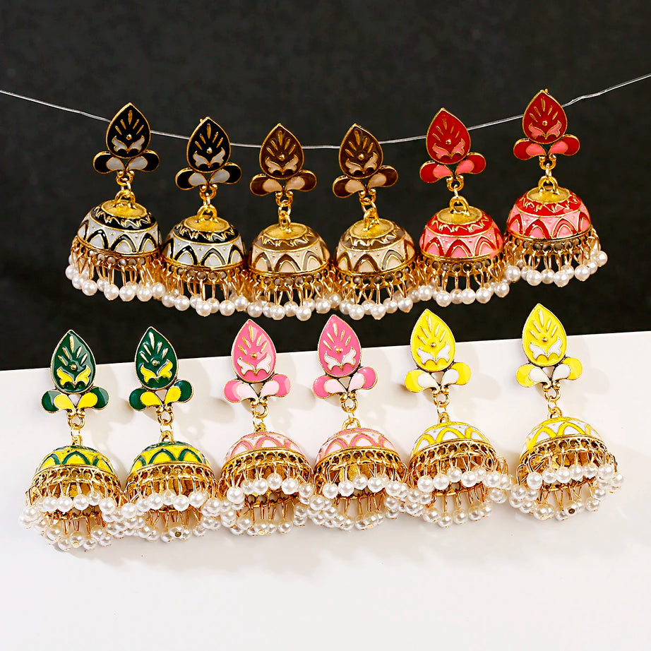 Pearl Bead Indian Jhumka Hanging Earrings Jewelry