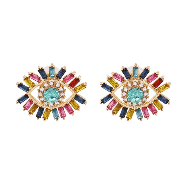 JUJIA Trendy Ethnic Love Heart Shape Evil Eye Drop Earrings For Women Vintage Statement Crystal Dangle Earring Jewelry Gift - Charlie Dolly