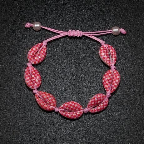 Rainbow Seashell Hand Knit Boho Bracelet