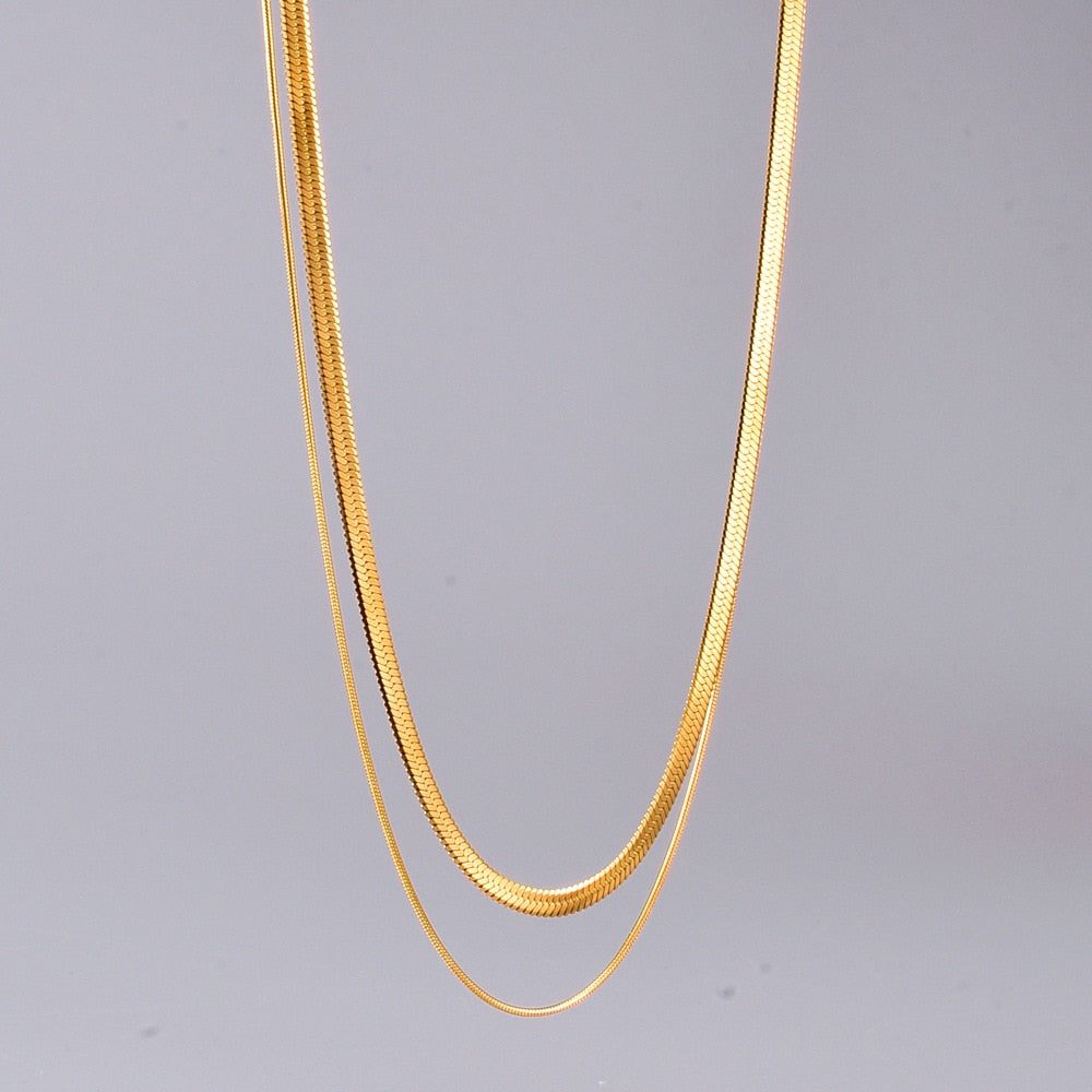 18k Gold Filled Necklace for Women or Men Double Layer Snake Bone Chain for Wedding Gift Gold Filled Chain Fine Jewelry Collares
