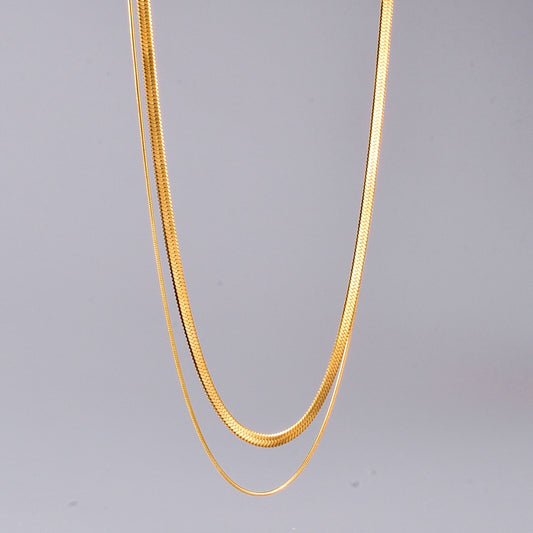18k Gold Filled Necklace for Women or Men Double Layer Snake Bone Chain for Wedding Gift Gold Filled Chain Fine Jewelry Collares - Charlie Dolly