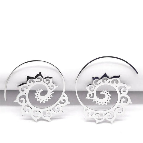 Mandala Spiral Steel Hoop Earrings Jewelry