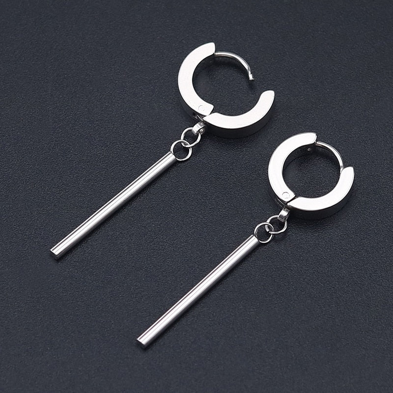 Minimalist Roronoa Zoro Earrings Bar Llong Hanging Hoops Earrings And Pendant Clip On Earrings Korean Stainles Steel Earring Men - Charlie Dolly