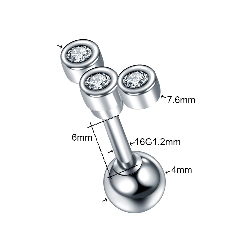 1PC Steel CZ Cartilage Stud Helix Earring Piercings Crystal Rook Tragus Conch Earring Stud Piercings Sexy Women Jewelry 16G - Charlie Dolly