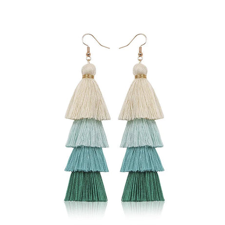 Four Layer Fringe Tassel Statement Earrings Jewelry